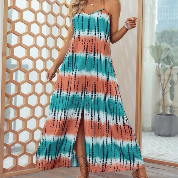 Tie dye color block backless halter dress - Picture 7 of 9